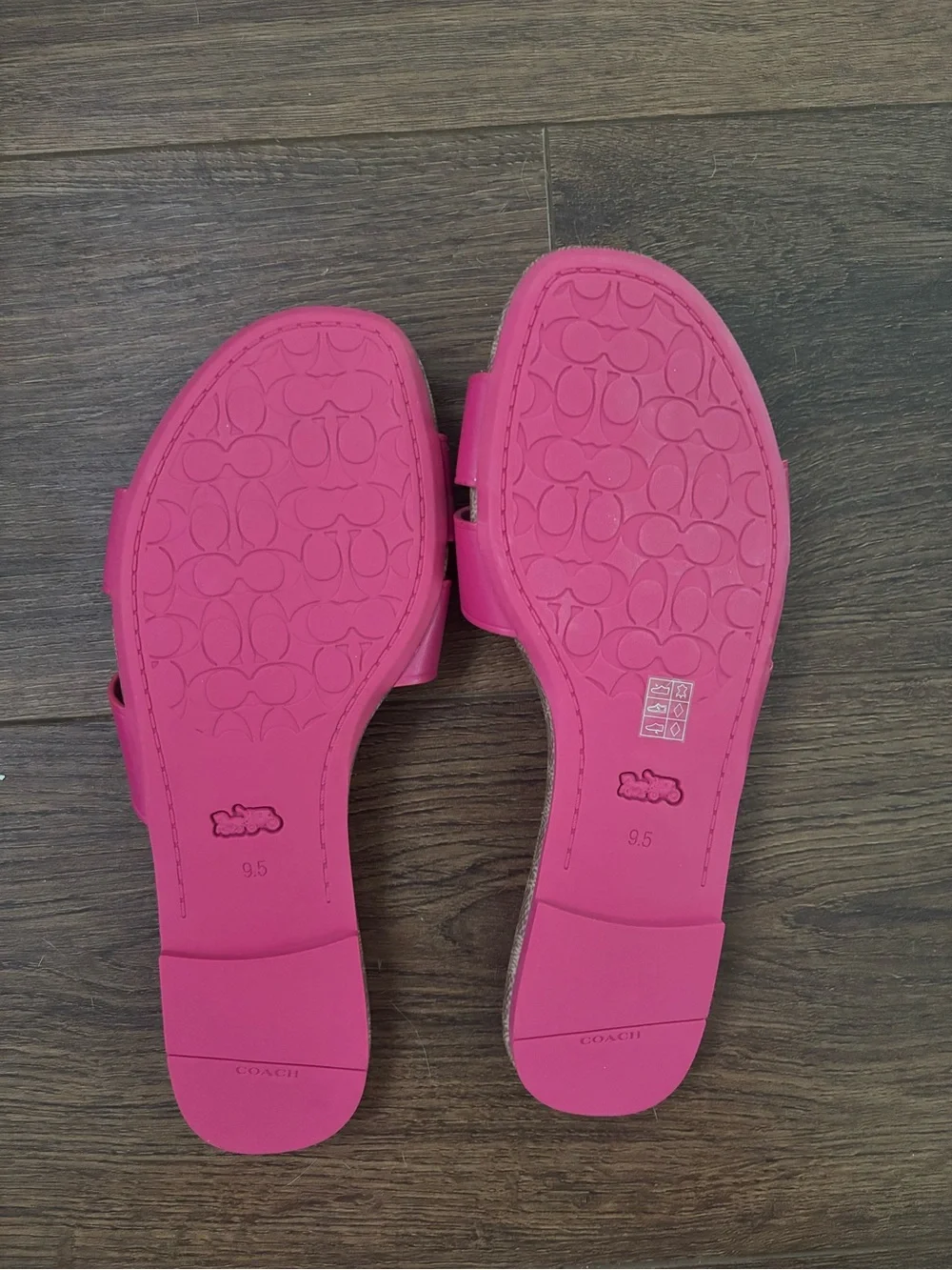 Coach Hot Pink Leather Slide Sandals with Signature Canvas Footbed